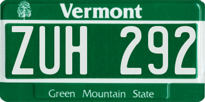 VT license plate ZUH292