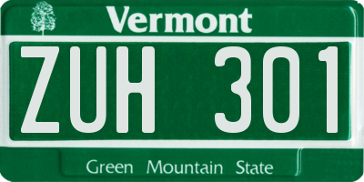VT license plate ZUH301