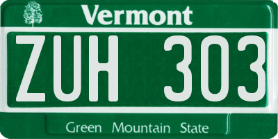 VT license plate ZUH303
