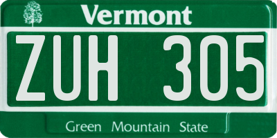 VT license plate ZUH305