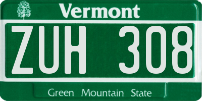 VT license plate ZUH308