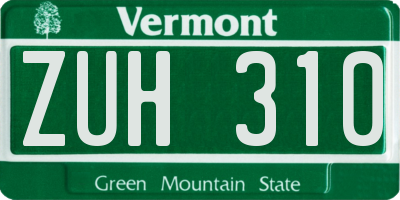 VT license plate ZUH310