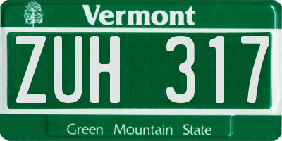 VT license plate ZUH317