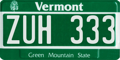 VT license plate ZUH333