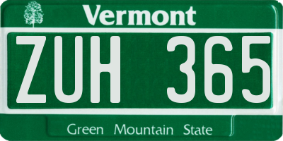 VT license plate ZUH365
