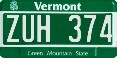 VT license plate ZUH374