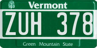 VT license plate ZUH378