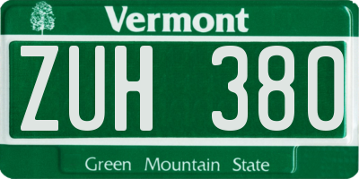 VT license plate ZUH380