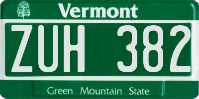 VT license plate ZUH382