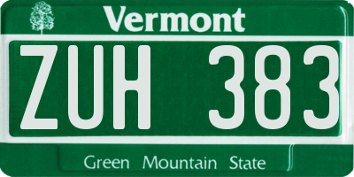 VT license plate ZUH383