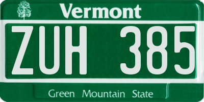 VT license plate ZUH385
