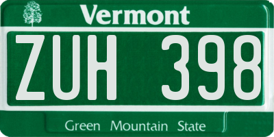 VT license plate ZUH398