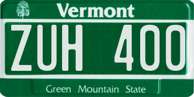 VT license plate ZUH400