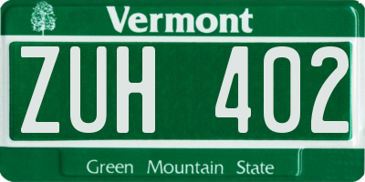 VT license plate ZUH402