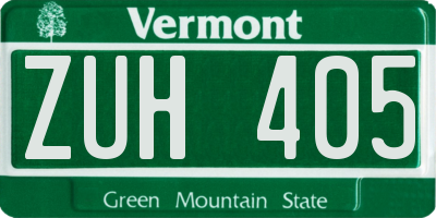 VT license plate ZUH405