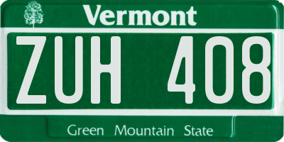 VT license plate ZUH408