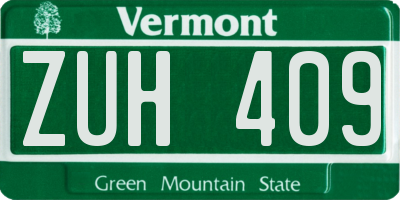 VT license plate ZUH409