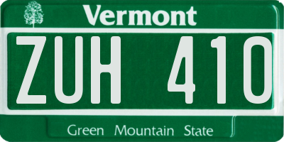 VT license plate ZUH410