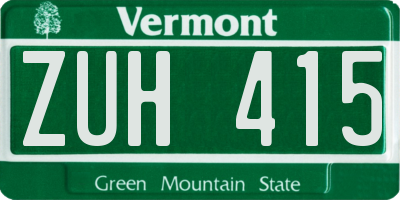 VT license plate ZUH415