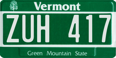 VT license plate ZUH417
