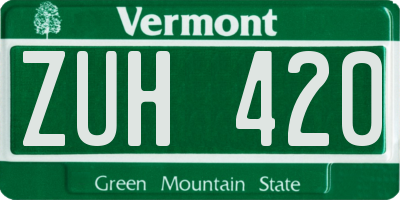 VT license plate ZUH420