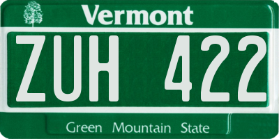 VT license plate ZUH422