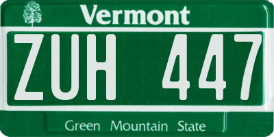 VT license plate ZUH447