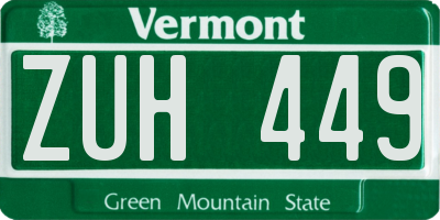 VT license plate ZUH449