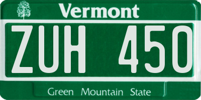 VT license plate ZUH450