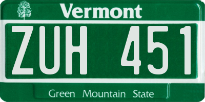 VT license plate ZUH451