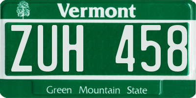 VT license plate ZUH458