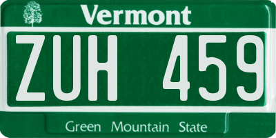 VT license plate ZUH459