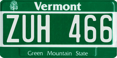 VT license plate ZUH466