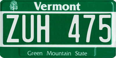 VT license plate ZUH475