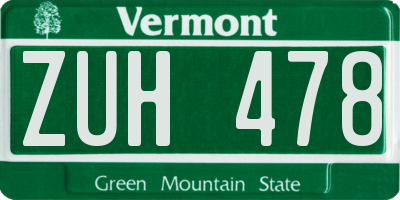 VT license plate ZUH478