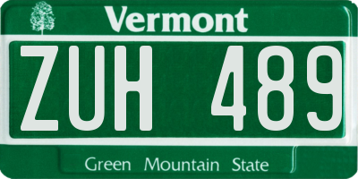 VT license plate ZUH489