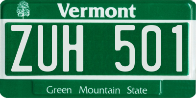 VT license plate ZUH501