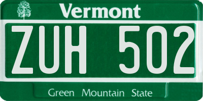 VT license plate ZUH502