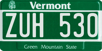 VT license plate ZUH530