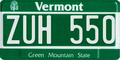 VT license plate ZUH550