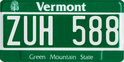 VT license plate ZUH588