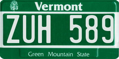 VT license plate ZUH589