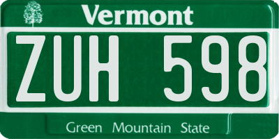 VT license plate ZUH598