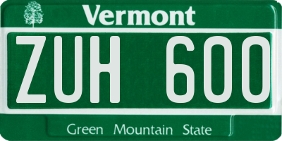 VT license plate ZUH600