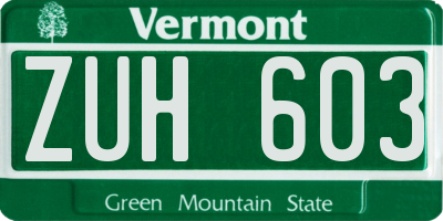 VT license plate ZUH603