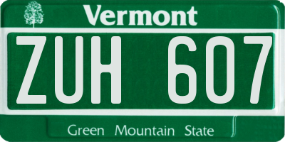VT license plate ZUH607