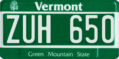 VT license plate ZUH650