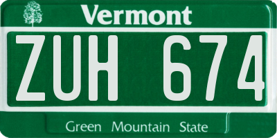 VT license plate ZUH674