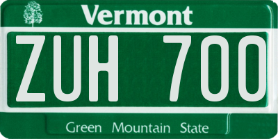 VT license plate ZUH700