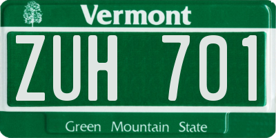 VT license plate ZUH701